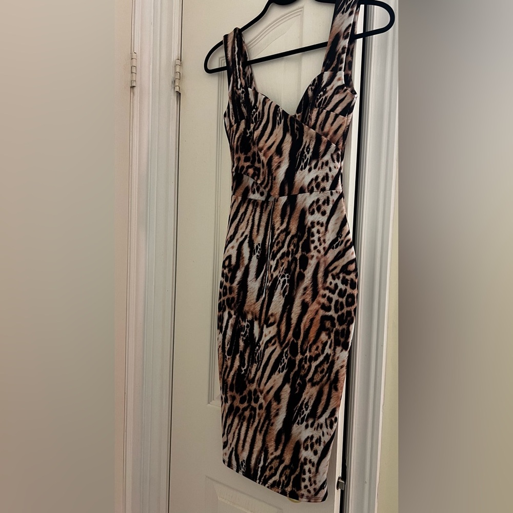 Kardashian Kollection by Lipsy - Animal Wrap Bodycon Bust Dress AB 8468 JD03167